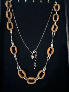 Cute New Brown Resin Link Necklace with Silver Chain - Women Jewelry